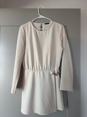 Zara Cream Long-Sleeve Mini Dress with Chain Detail